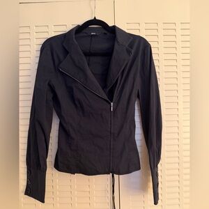Mango MNG Black Zip Blazer Jacket Lace Up Back Size M